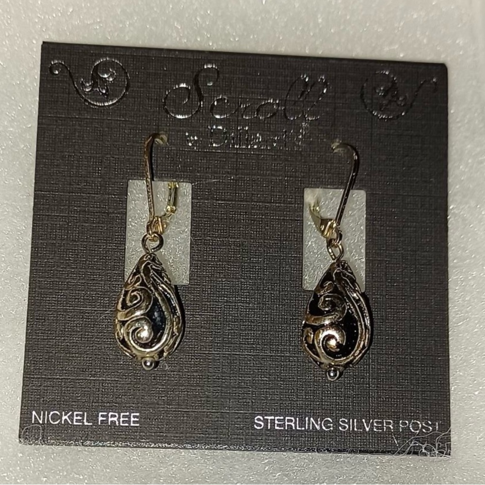 Black and Gold Teardrop Earrings